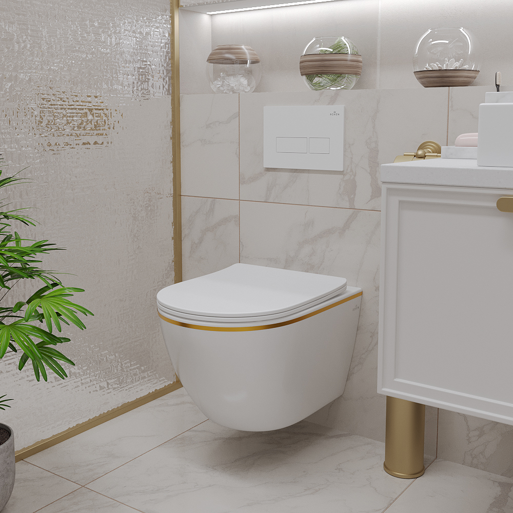 Подвесной унитаз Roxen Antares Gold 530110-01G Rimless Soft Close