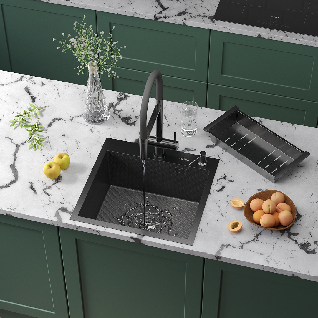 Кухонная мойка Roxen Snake 50 PVD графит (текстурное покрытие)