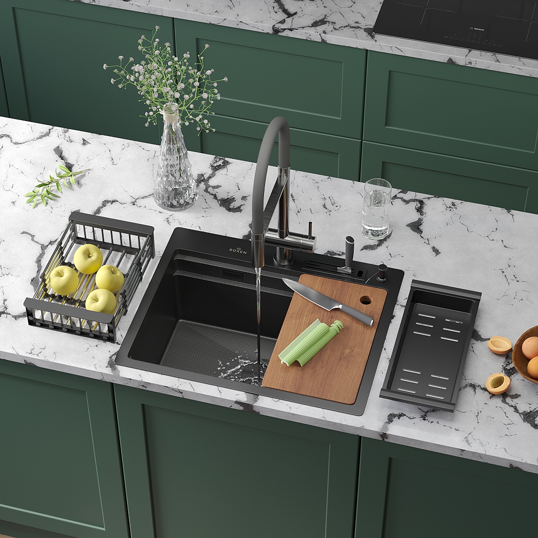 Кухонная мойка Roxen Stage 60-BS графит (текстурное покрытие)